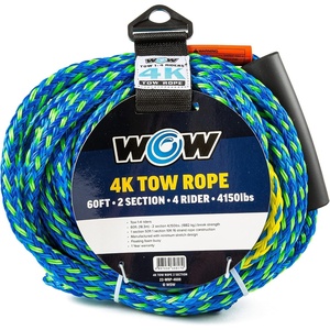 image:imageWOW Sports Towing Rope for Wakeboard Water Ski and Wakesurf 4Rider 4K Tow Rope with 2 Sections 60  A 4K tow rope for 14 riders on towable tubes and deck tubes 4150lb break strength 16strand braided line