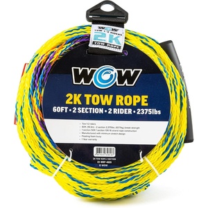 image:imageWow Sports 60 ft 2K Tow Rope  2Section  UV Treated  Floating Handle  A 2K tow rope for 12 riders on towable tubes and deck tubes 2375lb break strength 16strand braided line