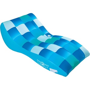 image:imageWOW Sports Inflatable Chaise Lounge  68 x 36 in  Cup Holder  Pool amp Lake Float for AdultsBlue Checkered