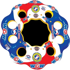 image:imageWow Sports TubeARama Inflatable Floating Island  Holds Up to 10 People  A floating island that seats up to 10 people with mesh cooling seats